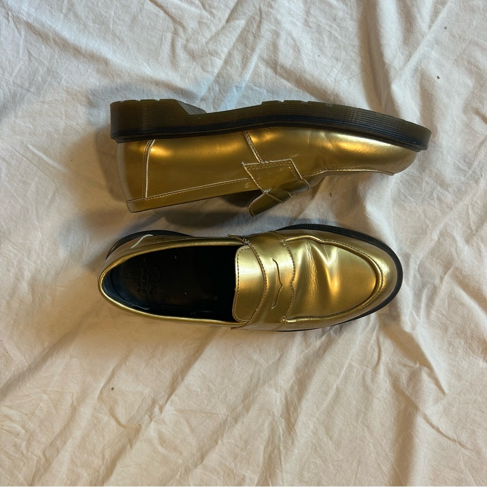 Dr. Martens Metallic Gold Penny Loafers